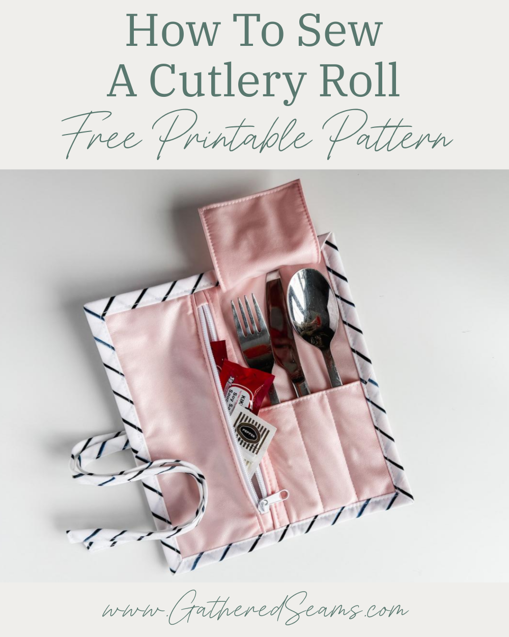 How to sew a cutlery roll | free printable pattern
