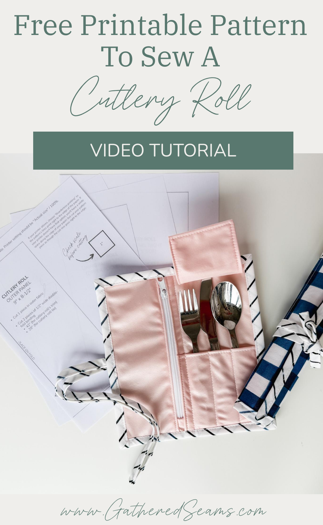 How to sew a cutlery roll | free printable pattern