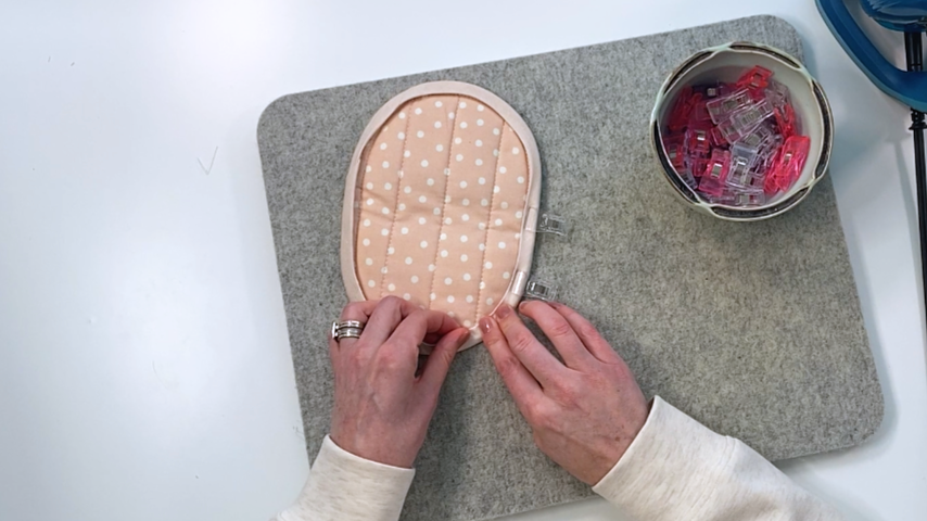 clipping bias tape into place