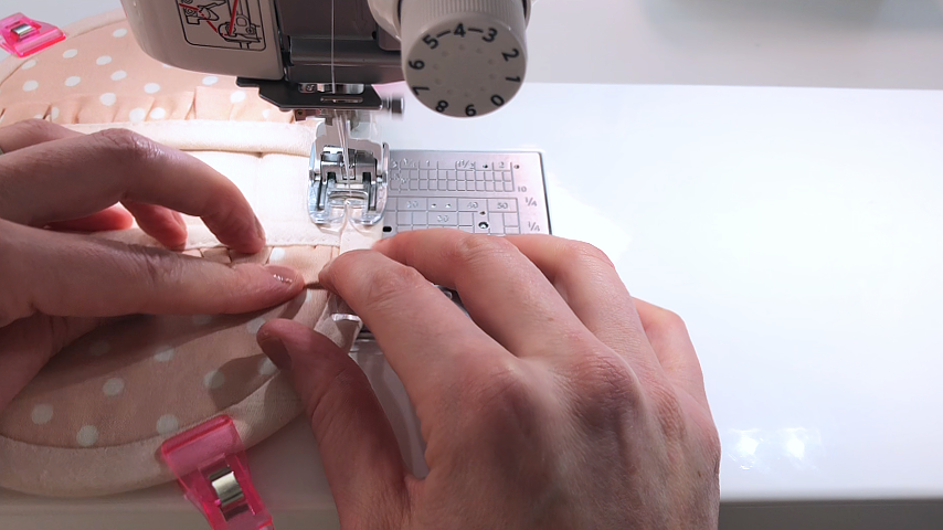 sewing second side of bias tape into place