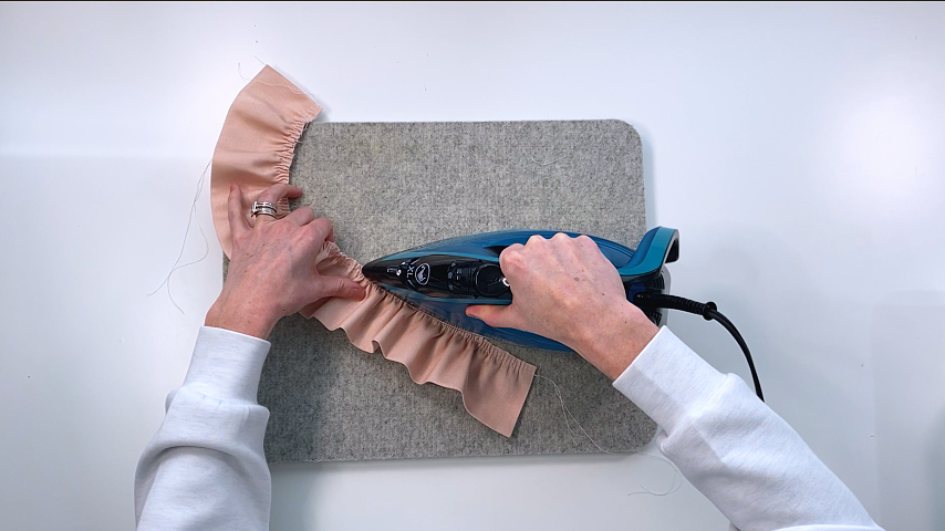 pressing top edge of ruffle