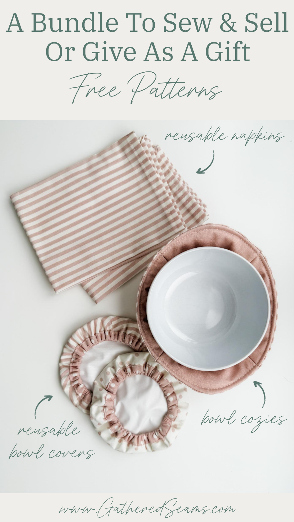 image of a bowl cozy, bowl covers, and napkins