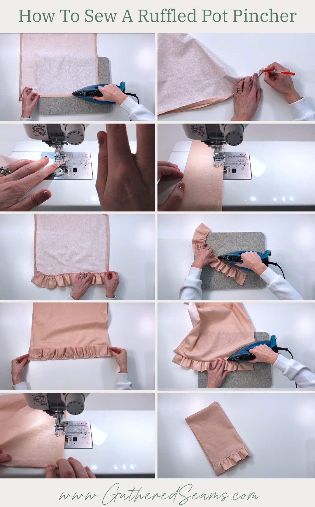 Steps to sew a ruffled tea towel