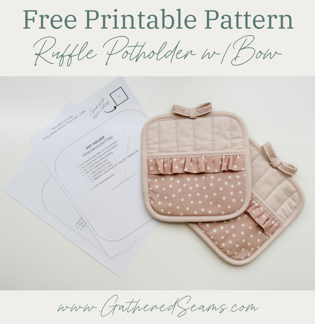 How To Sew a Ruffle Potholder with Bow Detail - download pattern