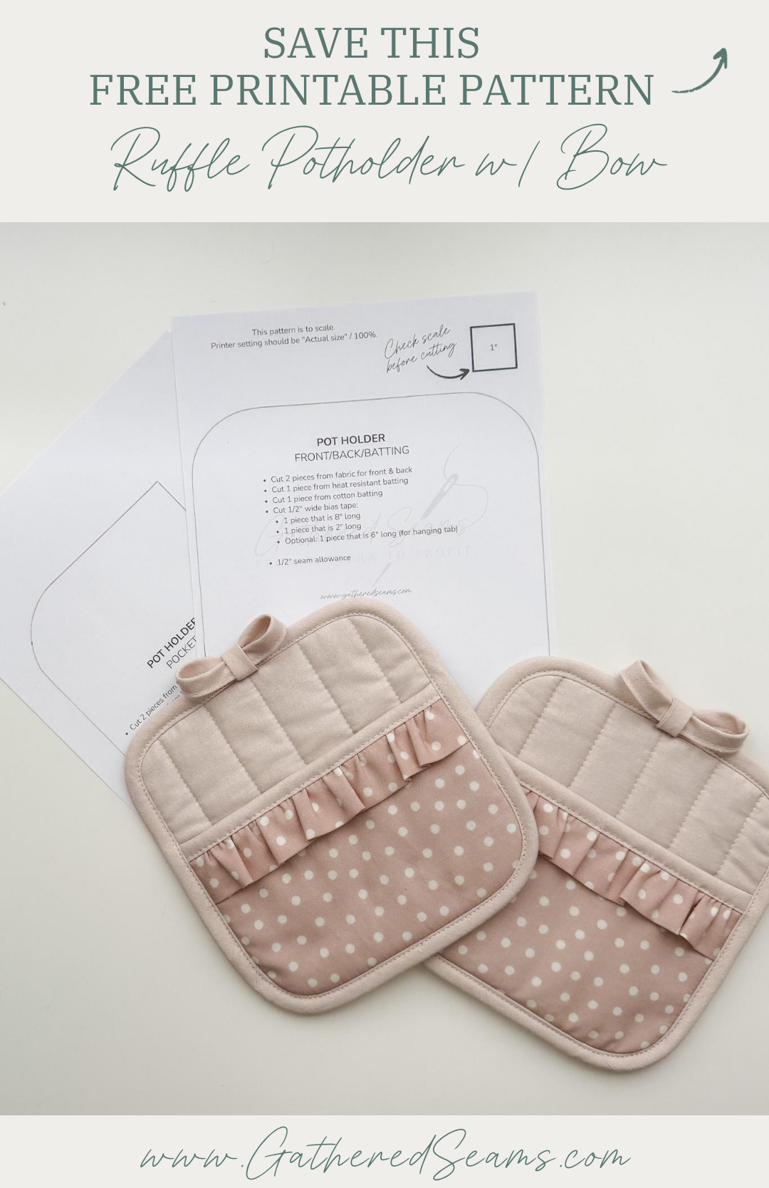 How To Sew a Ruffle Potholder with Bow Detail Pin It