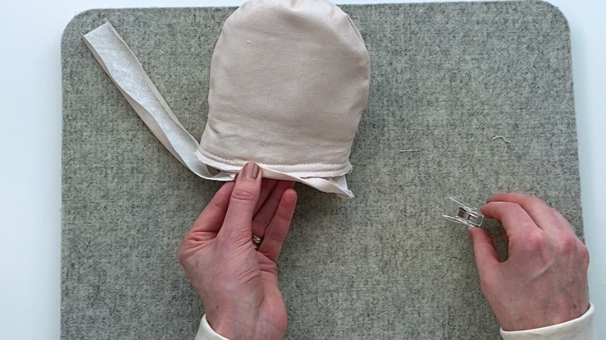 clipping bias tape into place