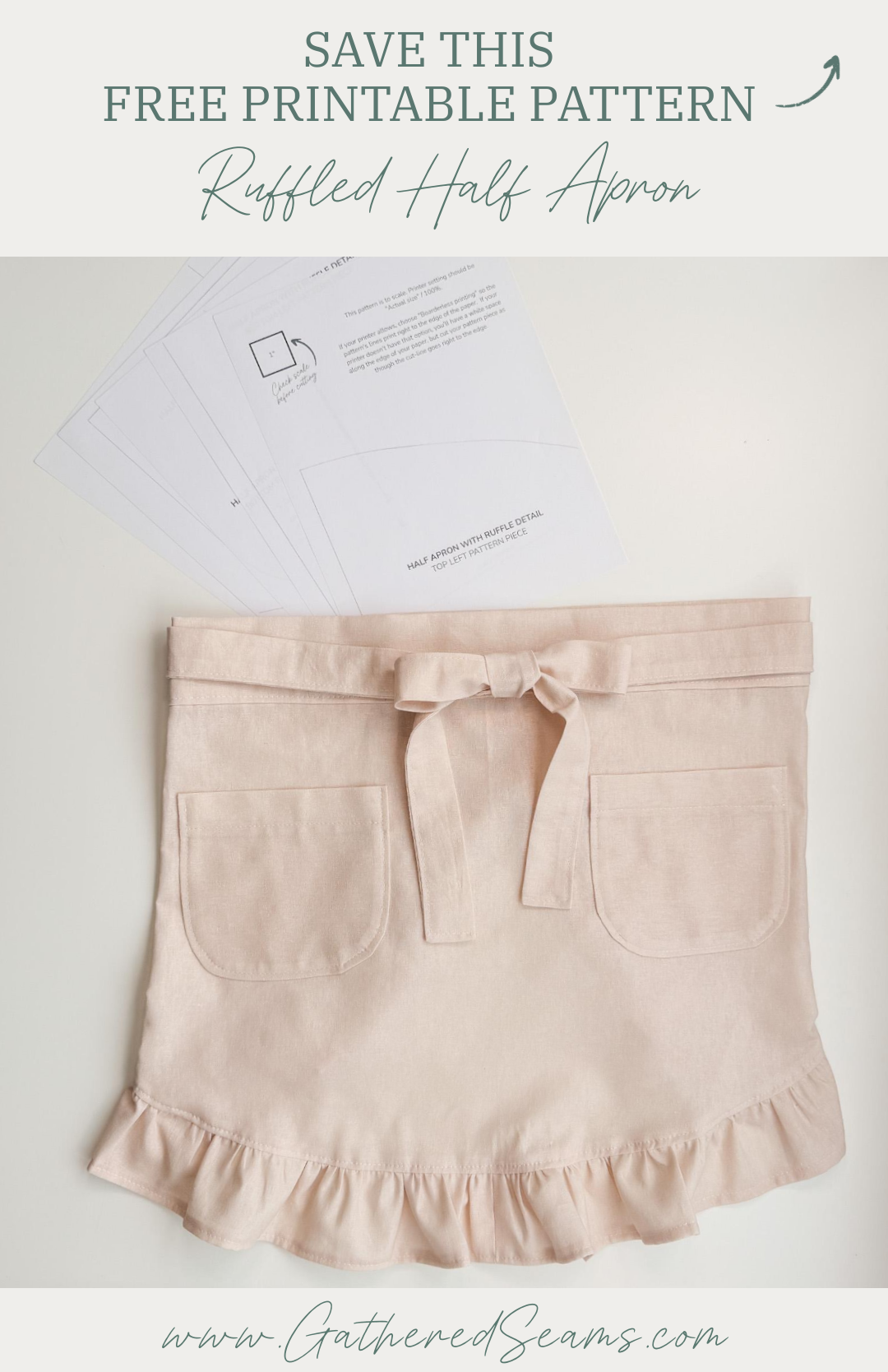 How To Sew a Ruffled Half Apron | Free Printable Pattern - Pin It